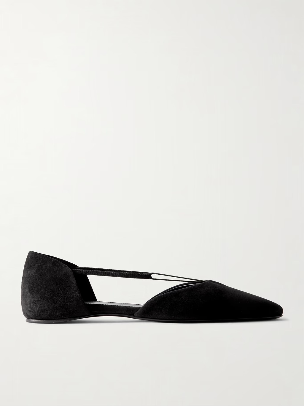 Toteme Black Suede Pointed D'orsay Flats With Elastic Strap